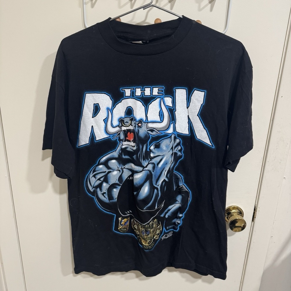 VTG 1998 The Rock Shirt Mens Size Large Black WWF Wrestling Champion 90s T-Shirt